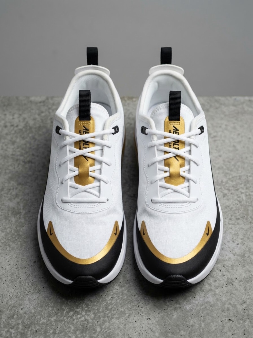 Nike Athletic Sneakers - White, Black & Metallic Gold